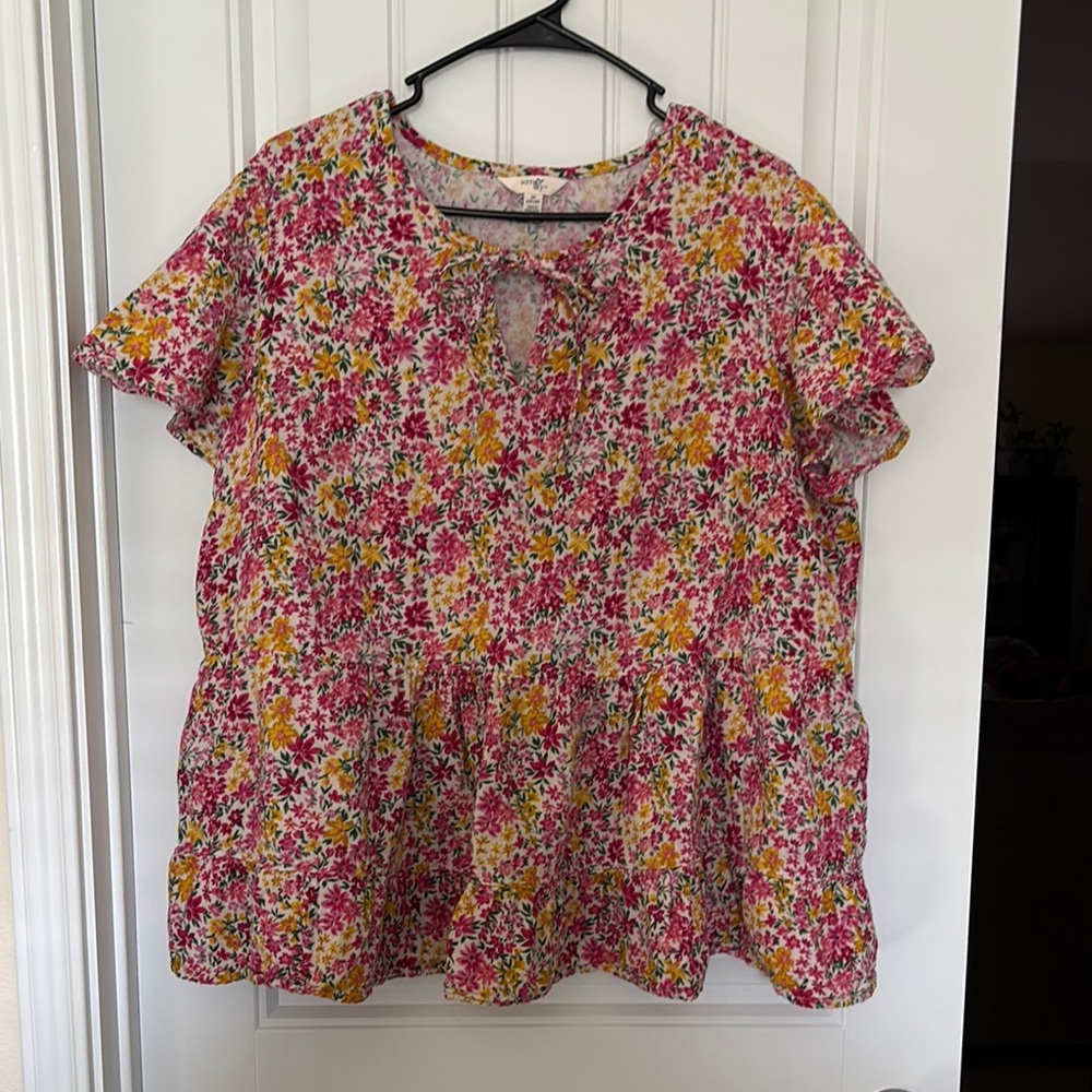 Floral Women's Top - Pink, Yellow, Green